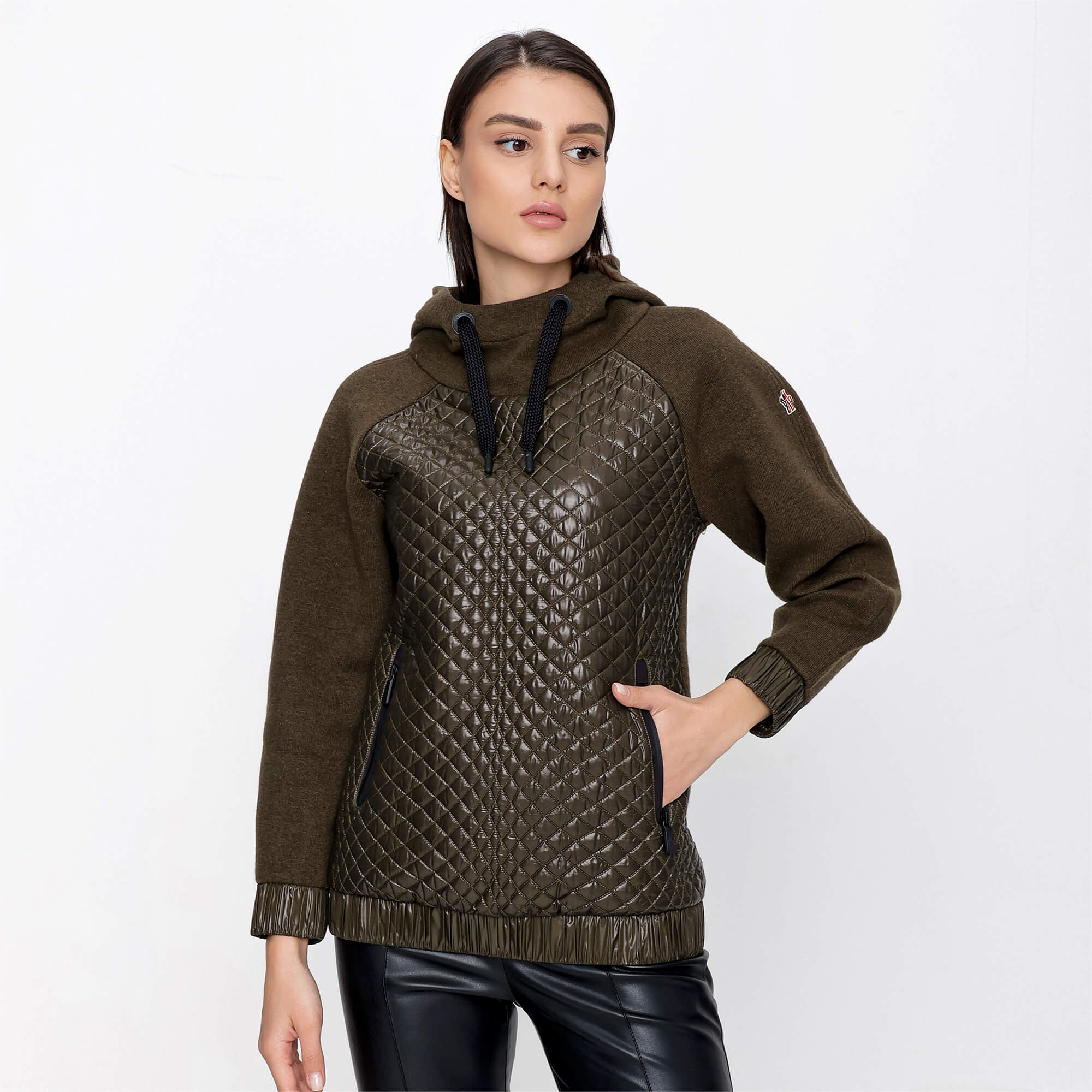 Moncler Grenoble - Khaki Polyamide & Wool Blend Quilted Hooded Maglia Sweater